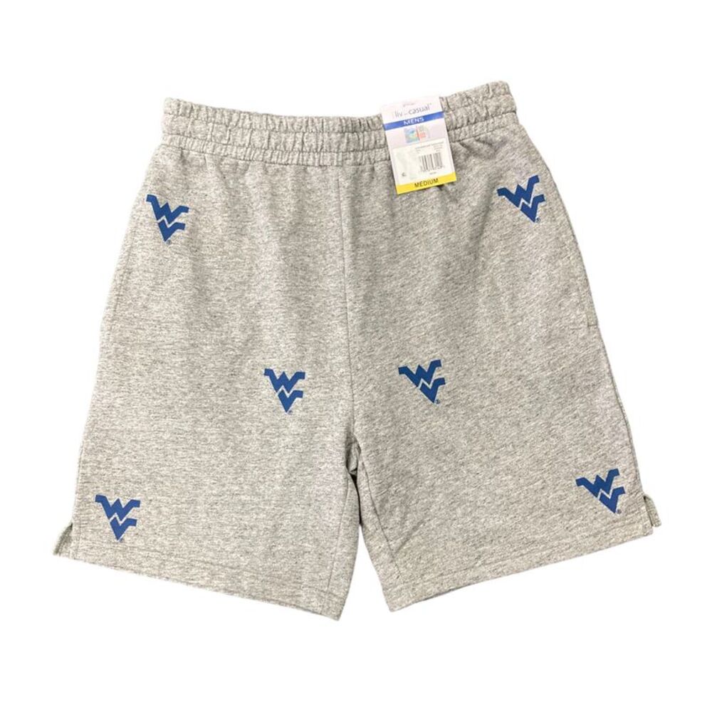 Light Grey/West Virginia - Liv Casual NCAA Men's  Athletic Team Logo Fleece Shor